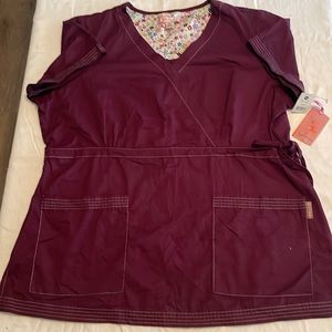 Koi by Cathy Peterson women’s 2X scrubs top, burgundy. NWT.